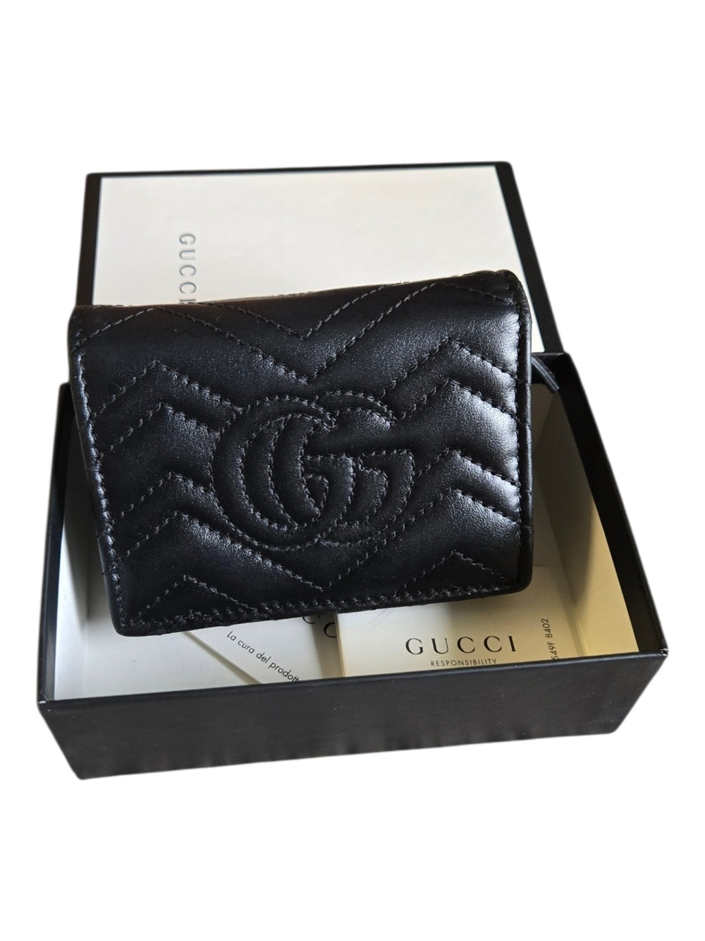 Gucci Black Quilted Leather Wallet - GG Marmont